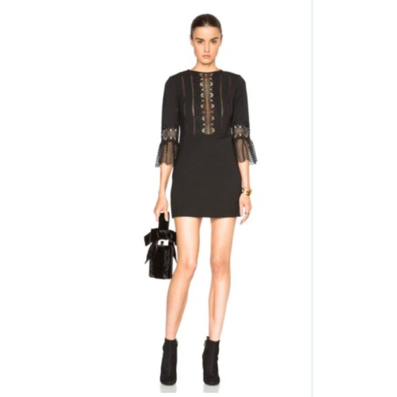 Self Portrait Bell Sleeve Ponte Lace Trim Shift Dress black - Size 2 - Picture 2 of 11